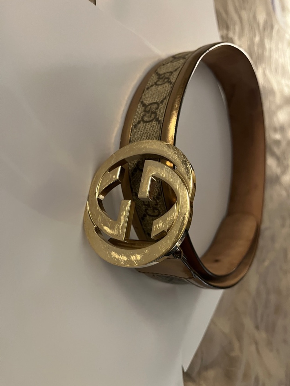 Gucci Brown Leather Belt with Gold Interlocking G Buckle - Picture 4 of 4